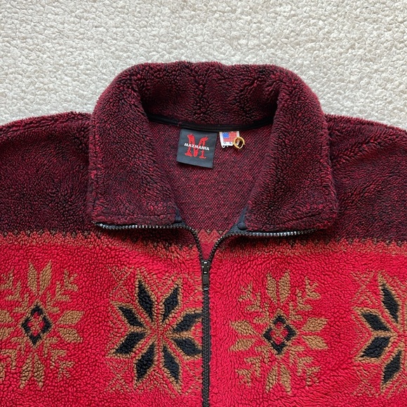 Vintage 90s Mazmania All Over Print Tribal Nature Zip Up Fleece Jacket - Picture 5 of 9